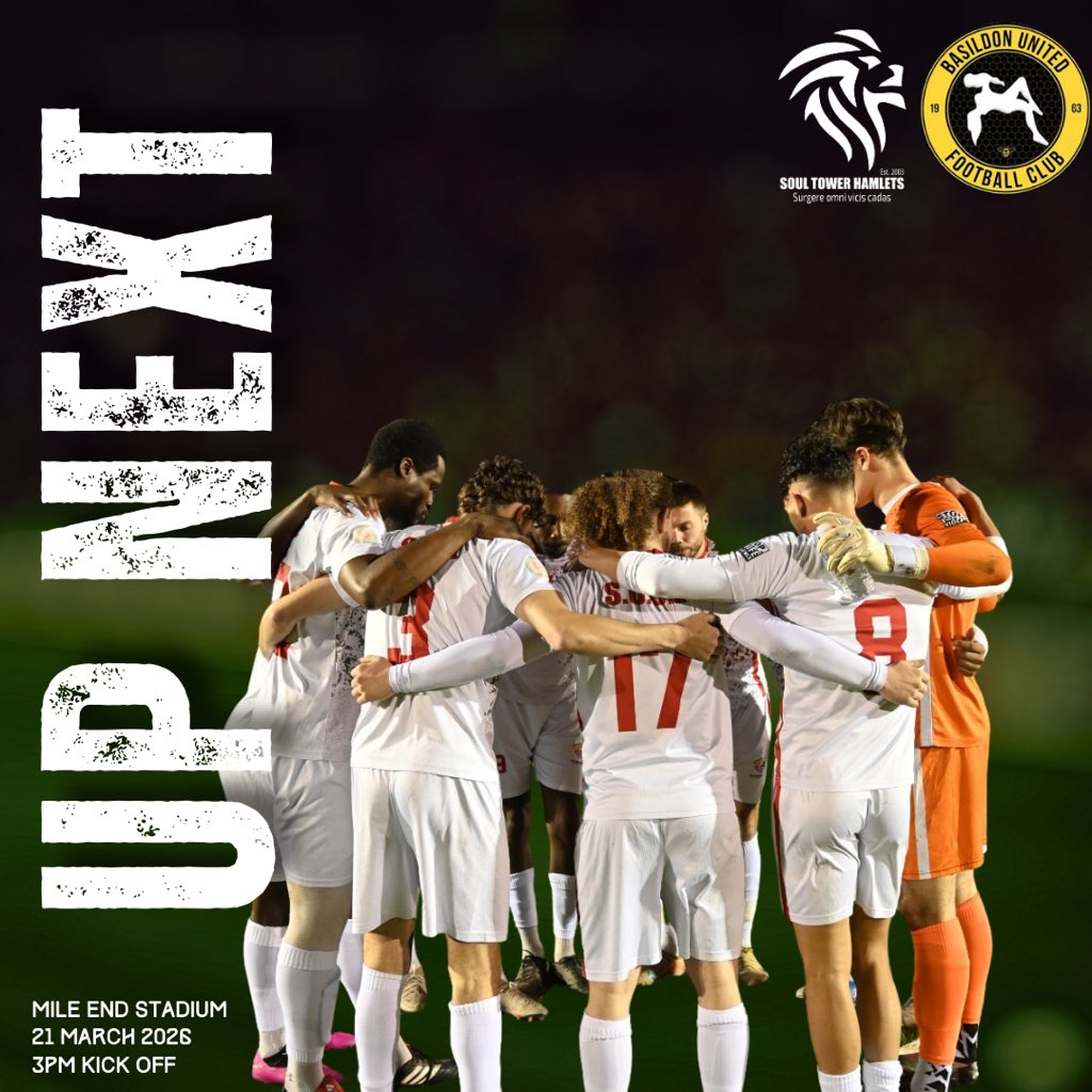 SoulTHFC's tweet photo. 1 day to go. ⏳🔥
Eyes forward. Focus locked.
We go again at Mile End Stadium.
🆚@BasUtdFC
🗓 21 March 2026
⏰ 3PM Kick Off
🏟️ Mile End Stadium
🎟️ https://t.co/cAtmGkDCLU
Together as one. 💪⚽️
#1DayToGo #MatchDayCountdown #UpNext https://t.co/PXbYnVk2LS