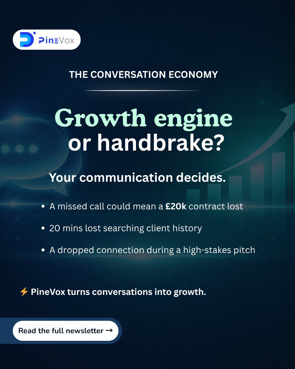 pinevox's tweet photo. 📞 Every interaction = revenue.

Miss a call → lose a deal.
Delay a reply → lose a client.
Drop a connection → lose trust.

Welcome to the #ConversationEconomy.

👉 Growth engine or handbrake?

🔗 https://t.co/kvCvKFpYJ8 https://t.co/yl1p3xEKRa