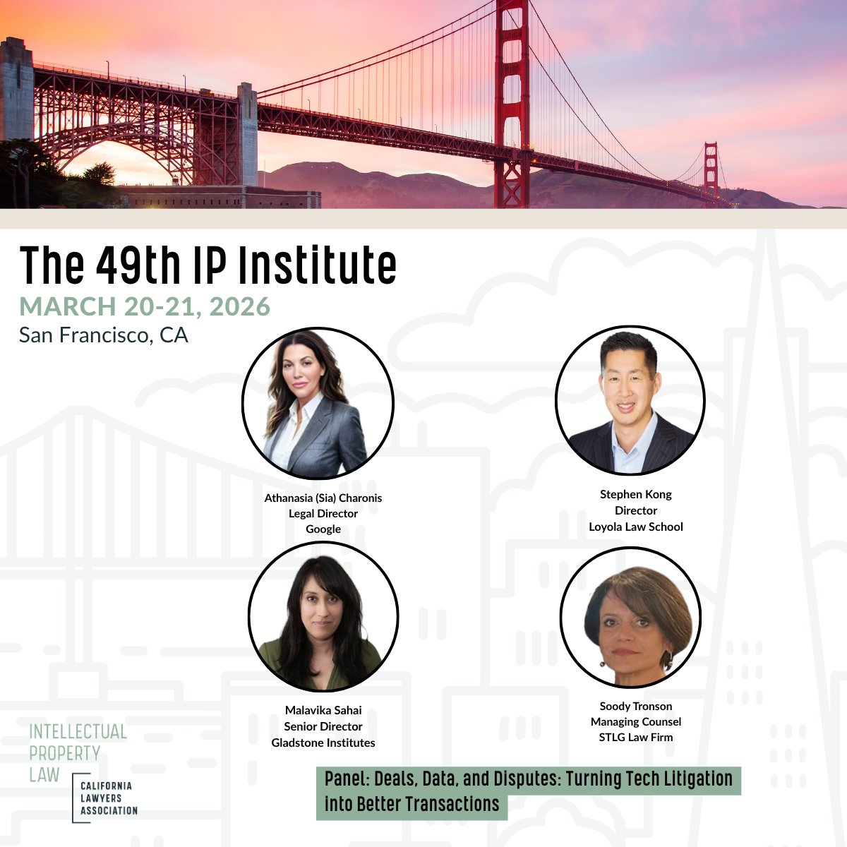 CLA_IP's tweet photo. Start your morning at the 49th IP Institute with this timely session!

Session 1.2: Deals, Data, and Disputes: Turning Tech Litigation into Better Transactions
March 20
9:45 AM – 10:45 AM

Explore the full Institute schedule: https://t.co/WTB0oZaXGM https://t.co/6eH2cYrTjt