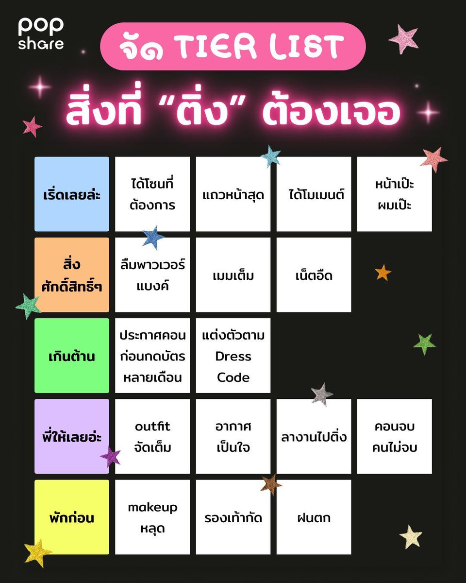 eventpopdotme's tweet photo. จัดTIER LIST สิ่งที่ติ่งต้องเจอ✋🏻
.
#Tierlist #Tpop #Kpop #Eventpop #popshare https://t.co/2fKpdtSr8v