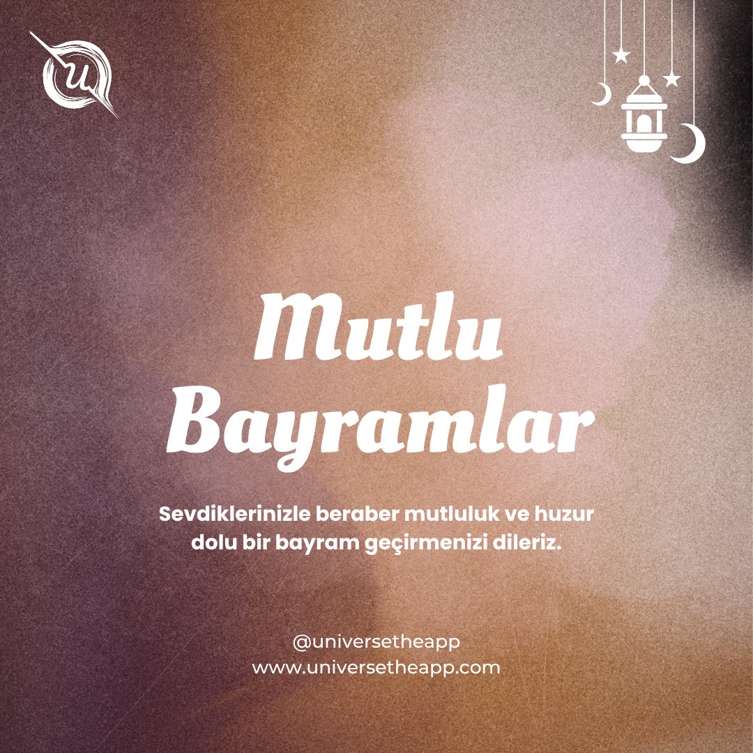 UniVerseTheApp's tweet photo. Ramazan Bayramınızı sevdiklerinizle birlikte sağlık, huzur ve mutluluk içinde geçirmenizi dileriz. Bayramınız kutlu olsun! https://t.co/IO7QxNcJ6K