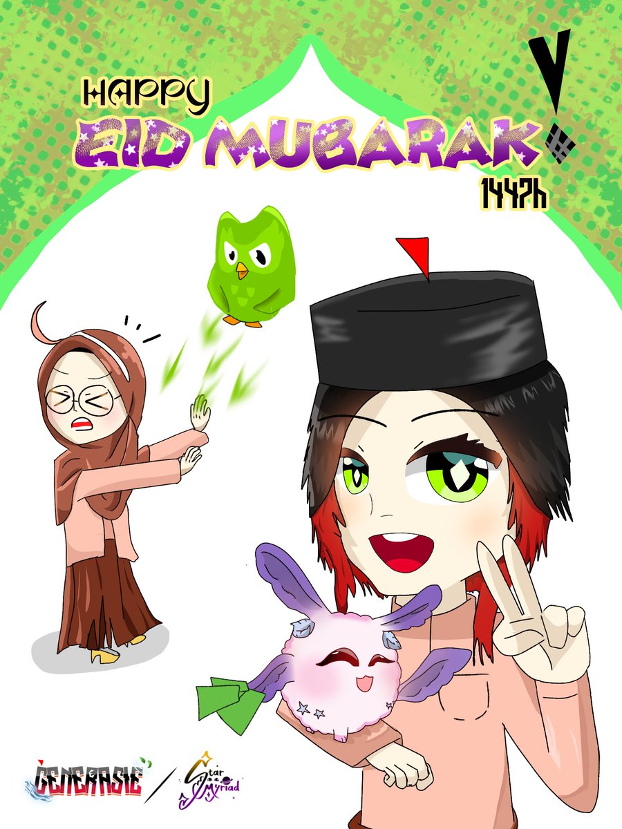 Generasieeee's tweet image. Wishing you happy Eid Mubarak ke 1447 Hijrah! Maaf zahir dan batin daripada Gen dan seluruh warga StarMyriad.

Gen ada pet baru... jackpot 2 pula tu hehe

#StarMyriadMY  #VTuberCommunity #sketchbygen 
#selamatharirayaaidilfitri  #MalaysianCreators