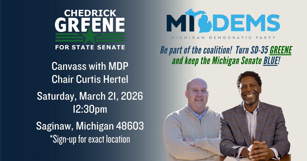 If you want leadership focused on making your life more affordable instead of making the ultra-rich even richer, join us on the doors with <a href="/MichiganDems/">Michigan Democrats</a> Chair <a href="/CurtisHertelJr/">Curtis Hertel</a> this Saturday in Saginaw. 
Sign up now at greene.controlshift.app/events/knock-d…