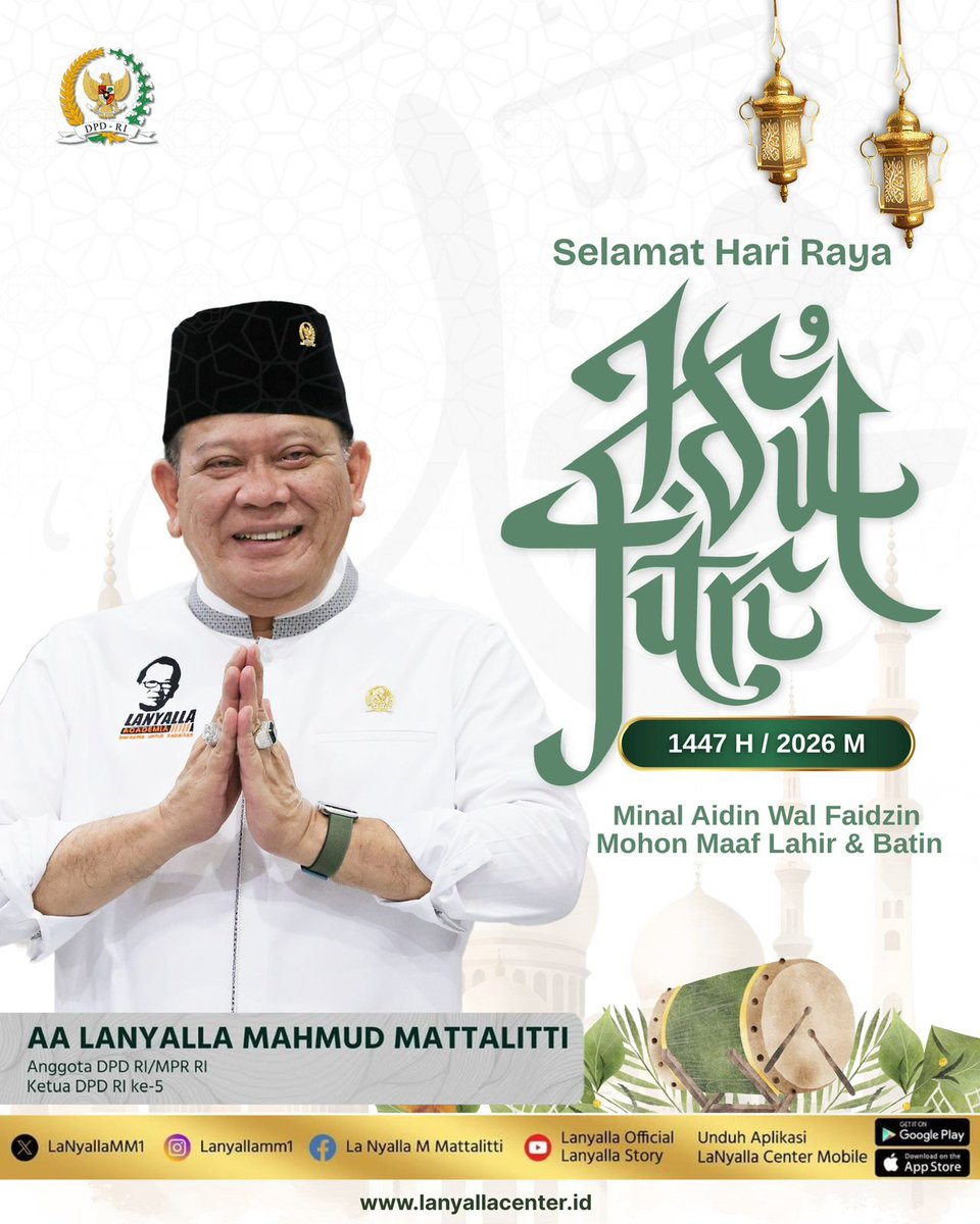 LaNyallaMM1's tweet image. Selamat Hari Raya Idul Fitri
1447 H / 2026 M

Minal Aidin Wal Faidzin 
Mohon Maaf Lahir &amp;amp; Batin 

#idulfitri1447H #lanyalla #dpdrijatim #dpdri #lanyallaacademia