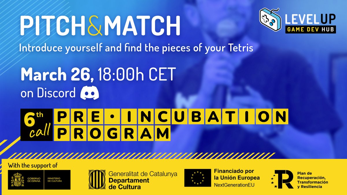 game_levelup's tweet image. Don’t miss the next Pitch &amp;amp; Match! (Online on our Discord)

Do you want to present your #videogame idea and get #feedback or do some #networking?

📅 Next THU. 26 – 🕡18:00h CET
📣 Pitch &amp;amp; Match: Validate your ideas and find your team.
👉 Register HERE levelup-gamedevhub.com/en/events/pitc…
