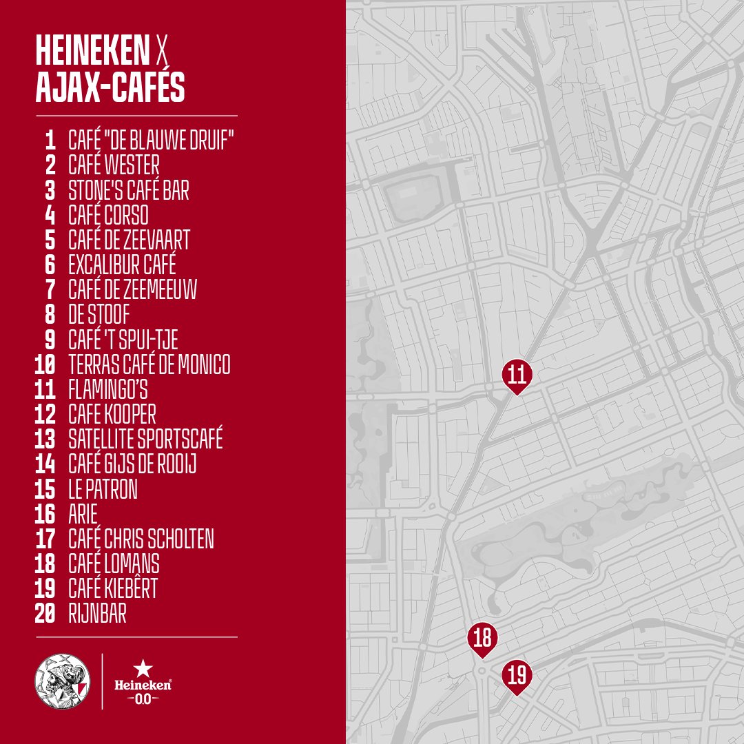 AFCAjax's tweet photo. Kijk De Klassieker in een Heineken x Ajax-café &amp; ontvang het limited edition Ajax-glas bij een rondje Heineken! 🗺️ 📌