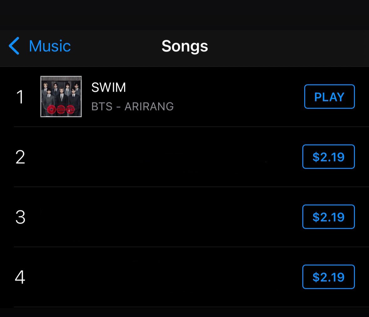 y85ueimlos's tweet image. 🎵ITUNES AUSTRALIA CHART - 20/03/29 

1 - SWIM
15 - BODY TO BODY
18 - SWIM
19 - NORMAL
24 - 2.0
25 - Hooligan
31 - Like Animals
32 - Merry Go Round
33 - Aliens 
37 - Into The Sun
38 - One More Night
39 - they don’t know ‘bout us
40 - FYA 
45 - Please
58 - No. 29