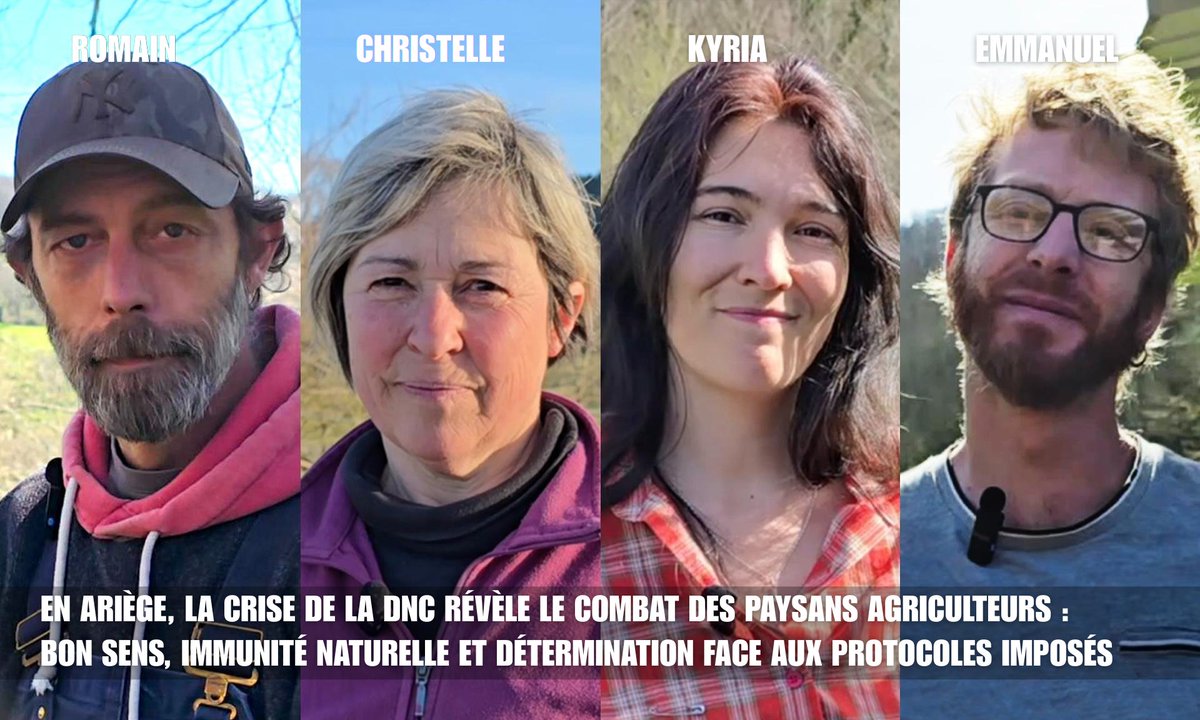 france_soir's tweet photo. En Ariège, la crise DNC révèle le combat des vrais paysans : immunité naturelle, bon sens et élevage vertueux face aux protocoles vaccinaux imposés sans AMM complète ! Amendes, menaces d’abattage, gendarmes… Reportages dans les fermes de ces membres du Collectif LIBRe. 🐄https://t.co/uvRyQ53Ugh