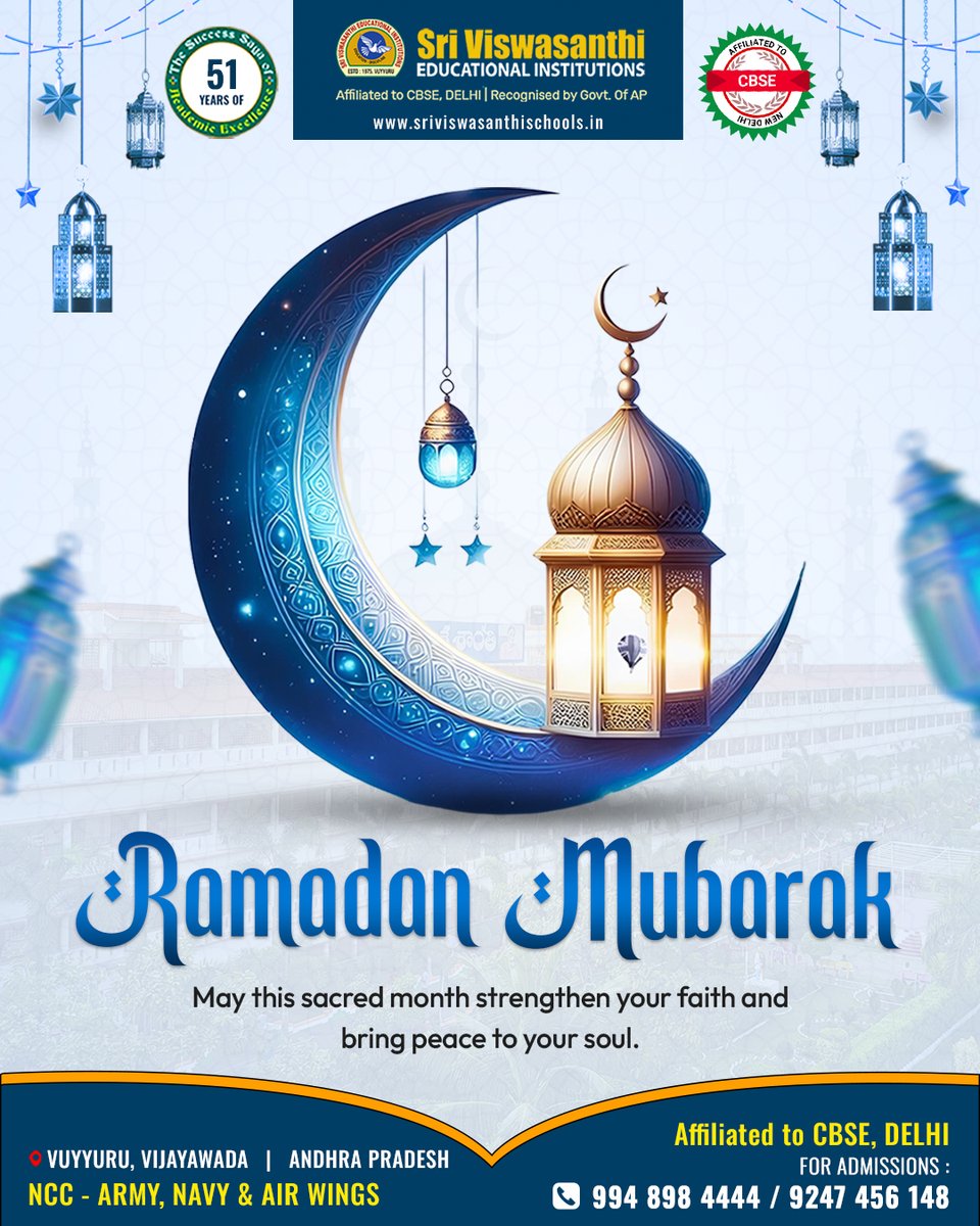 sri_viswasanthi's tweet photo. Ramadan Mubarak 🌙✨
https://t.co/1n8N6Mk21B

#RamadanMubarak #RamadanKareem #BlessedMonth #Faith #Peace #Gratitude #SpiritualJourney #IslamicReminder #Dua #RamadanVibes #SriViswasanthi #AdmissionsOpen2026 #CBSESchool #Vuyyuru #vijayawada #AndhraPradesh https://t.co/0QgDLGkBJq