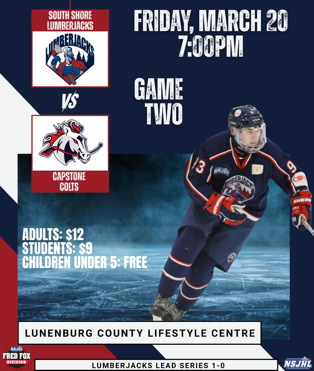 lumberjackshky's tweet image. If you cannot make the game and would like to watch our livestream, please head over to our livestreaming page South Shore Lumberjacks Live for all the info!

#gojacksgo #timberrr #playoffhockey