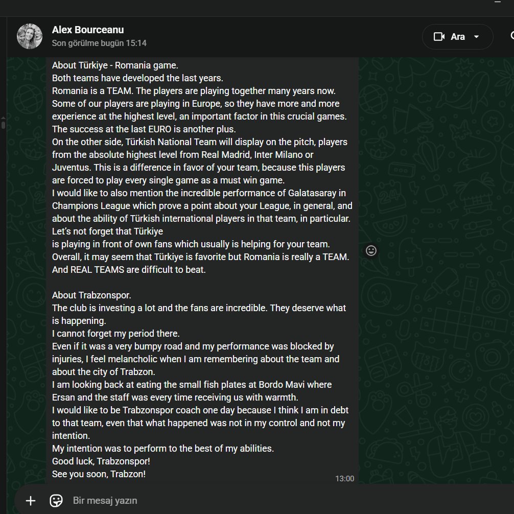 ÖZEL- Trabzonspor'un eski Rumen orta sahası Alex Bourceanu ile Türkiye-Romanya maçı hakkında ve Süper Lig'deki şampiyonluk yarışı ve Trabzonspor'da forma giydiği dönem hakkında konuştuk.

"TRABZON'U HATIRLADIKÇA HÜZÜNLENİYORUM. TRABZONSPOR'A BORÇLU HİSSEDİYORUM"

Bourceanu'nun
