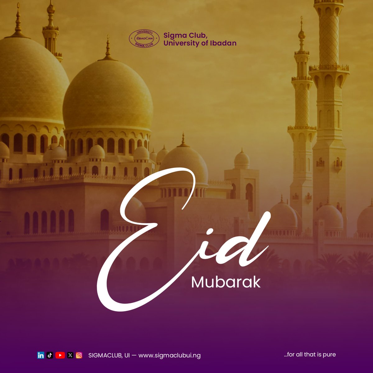 _sigmaclub_ui's tweet photo. Eid Mubarak from all of us at Sigma Club πβ¨
As we celebrate, may our hearts be filled with gratitude, our homes with happiness, and our paths with purpose.
Hereβs to unity, compassion, and all that is pure.
#EidMubarak #SigmaClubUI https://t.co/Hp6sc3cNU8