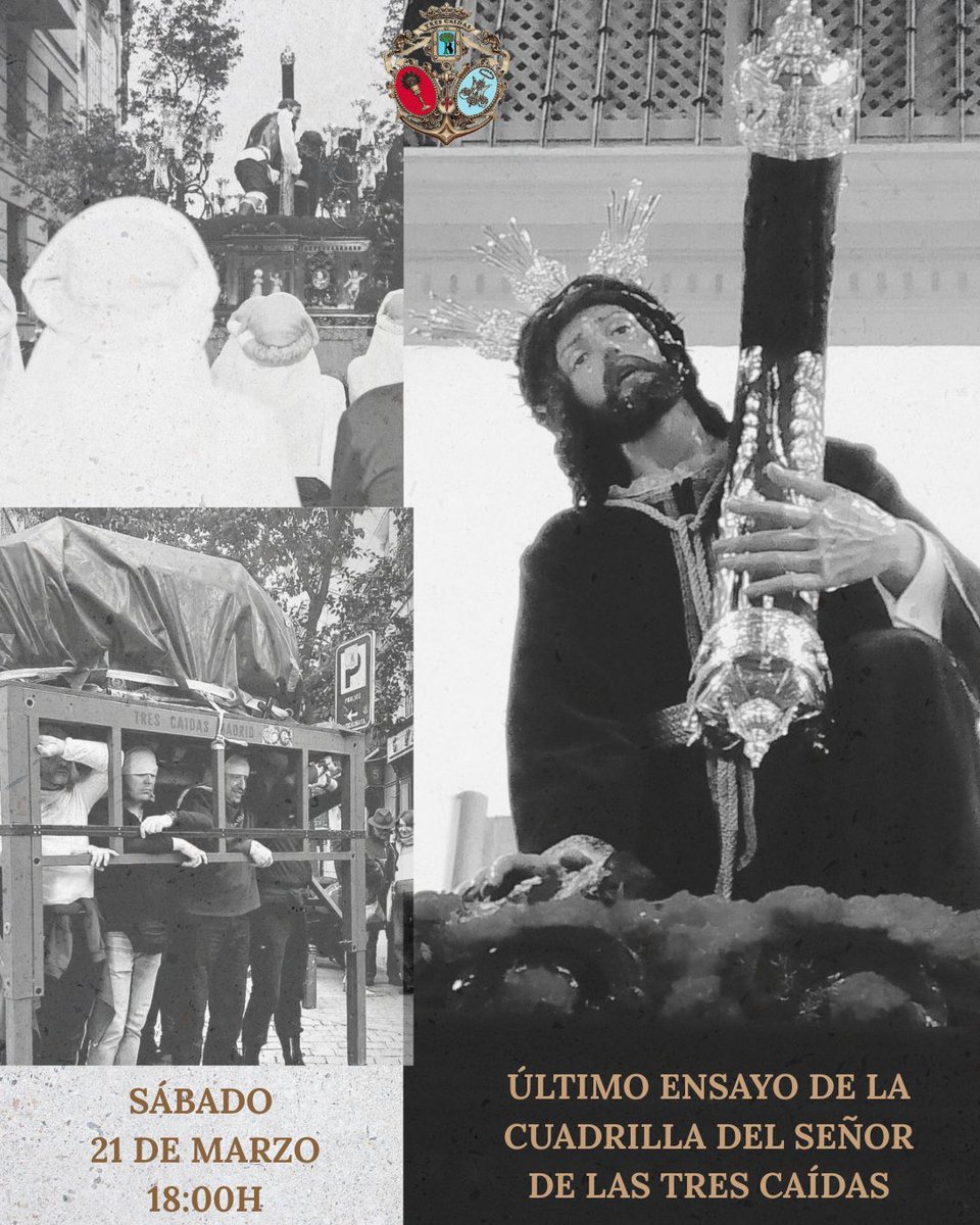 Mañana último ensayo de la cuadrilla, descontamos días , sumamos ilusión , soñamos con el rey de reyes por las calles de madrid.

18:00 H Calles aledañas a la Iglesia de Santiago.
#semanasantamadrid #trescaidasmadrid