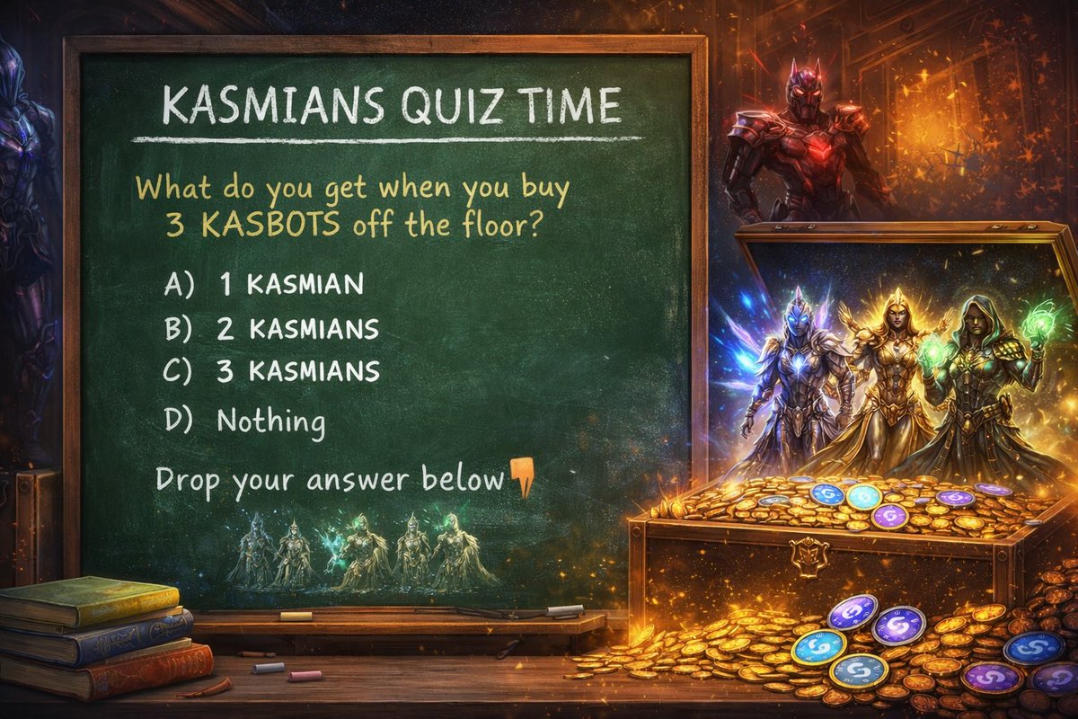 KasMI353's tweet photo. 🔥 KASMIANS QUIZ TIME 🔥 

What do you get when you buy 3 KASBOTS off the floor?

A) 1 KASMIAN
B) 2 KASMIANS
C) 3 KASMIANS
D) Nothing

Drop your answer below 👇

#Kaspa #KAS #KaspaNFT https://t.co/0V3YQl5xJT