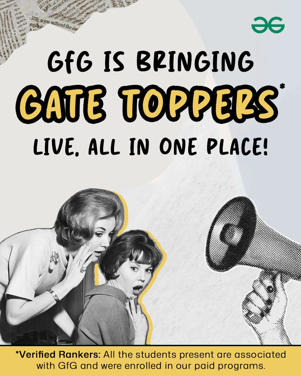 geeksforgeeks's tweet photo. We're getting ready for a Grand Felicitation Ceremony!
Set your reminders now: https://t.co/n3wdn0JRfj
#gate2026 #gateresult #gate2027 https://t.co/NZDc10swS4