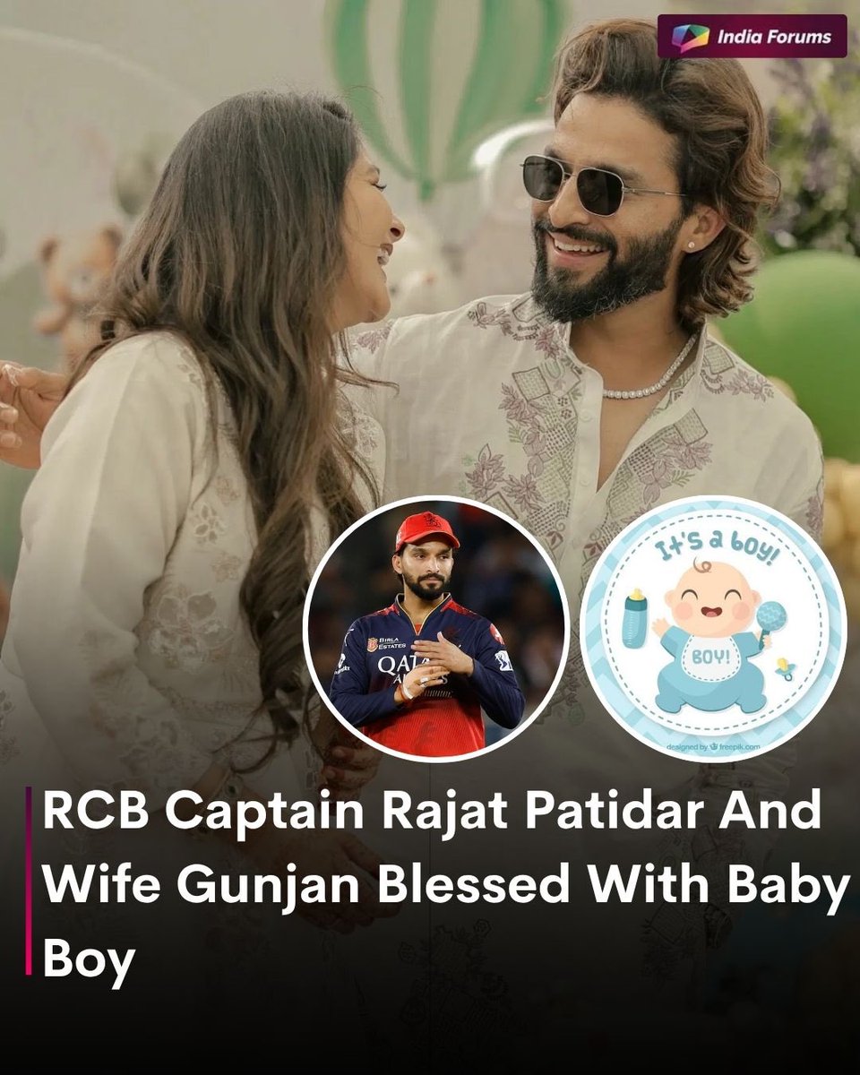 indiaforums's tweet image. RCB Captain Rajat Patidar and his wife Gunjan have been blessed with a baby boy. Wishing the new parents lots of happiness! 👶😍
.
.
.
#RajatPatidar #BabyBoy #RCB #NewBorn #FamilyJoy #Congratulations #Blessed #IndiaForums