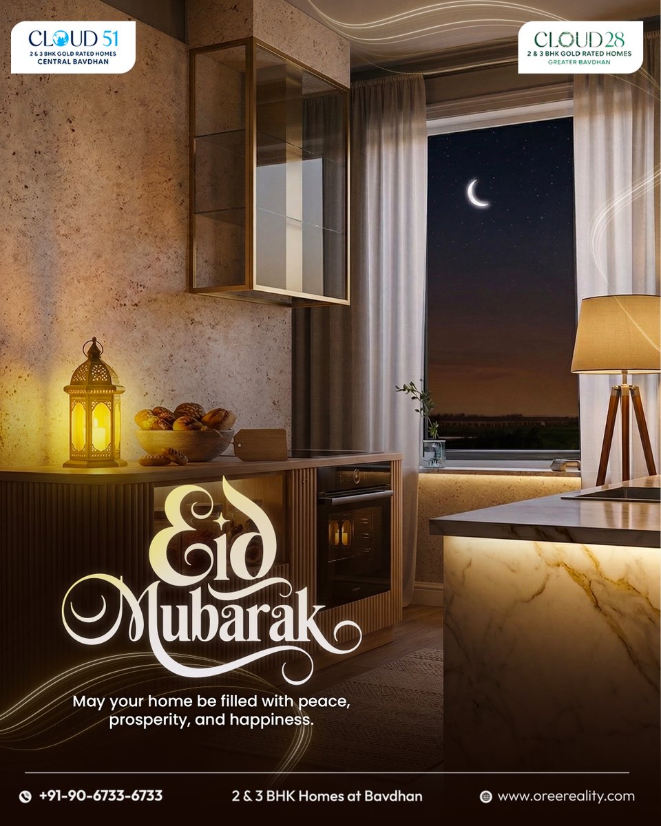 oreereality's tweet photo. The joy of Eid is to be celebrated in a home that is filled with peace, warmth, togetherness ✨
Eid Mubarak to you and your family! 🌙
📞 Call: +91 90-6733-6733
🌐 https://t.co/sz8Tf2gRSq
.
.
.
#EidMubarak #OreeReality #DreamHome
#BavdhanHomes #LuxuryLiving https://t.co/ZcnOPMn3Dv