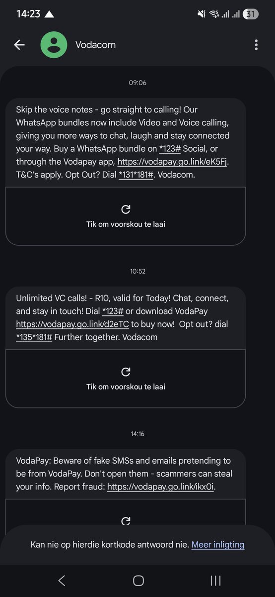 johanmynhardt's tweet photo. @Vodacom is there a way to opt out of your spammy SMS's without blocking the vodacom number? https://t.co/CfAMLk62CF