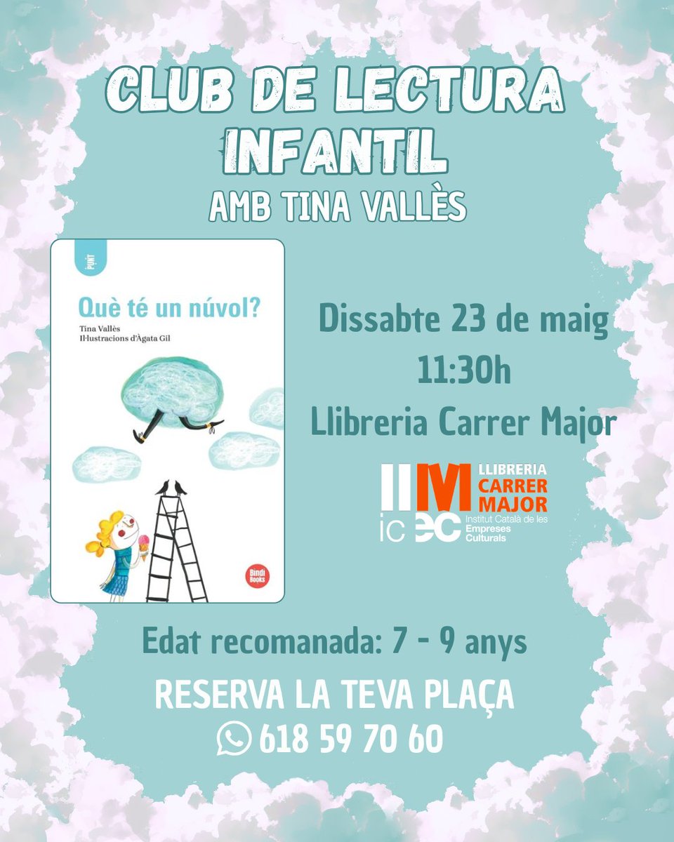 carrermajor's tweet photo. CANVI DE DIA❗

Ara els més petits també podran gaudir dels clubs de lectura a Carrer Major amb el nou Club de Lectura Infantil. La primera sessió serà aquest maig, i tindrem la sort de comptar amb l'assistència de l'autora!☁️ https://t.co/c3orLmk7cC