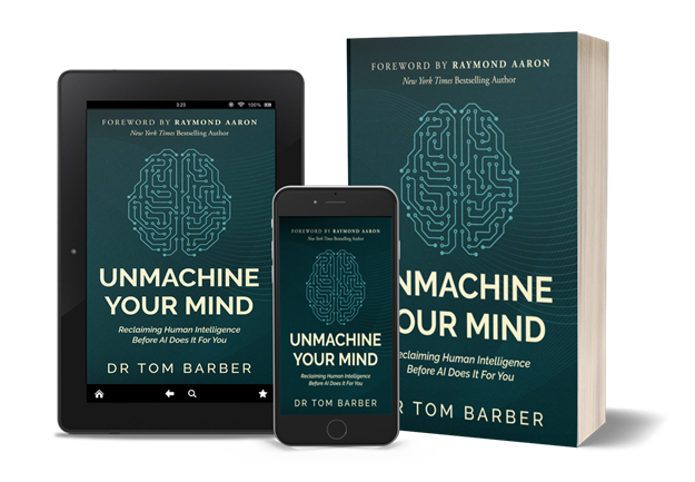 DrTomBarber's tweet photo. My book is now live in Kindle and paperback.

Unmachine Your Mind asks a simple question: What happens to human intelligence when AI becomes better at producing answers than we are at thinking?

This isn’t about technology. It’s about whether we remain the authors of our own minds.

https://t.co/1fH9Xtggui

#AI #Psychology