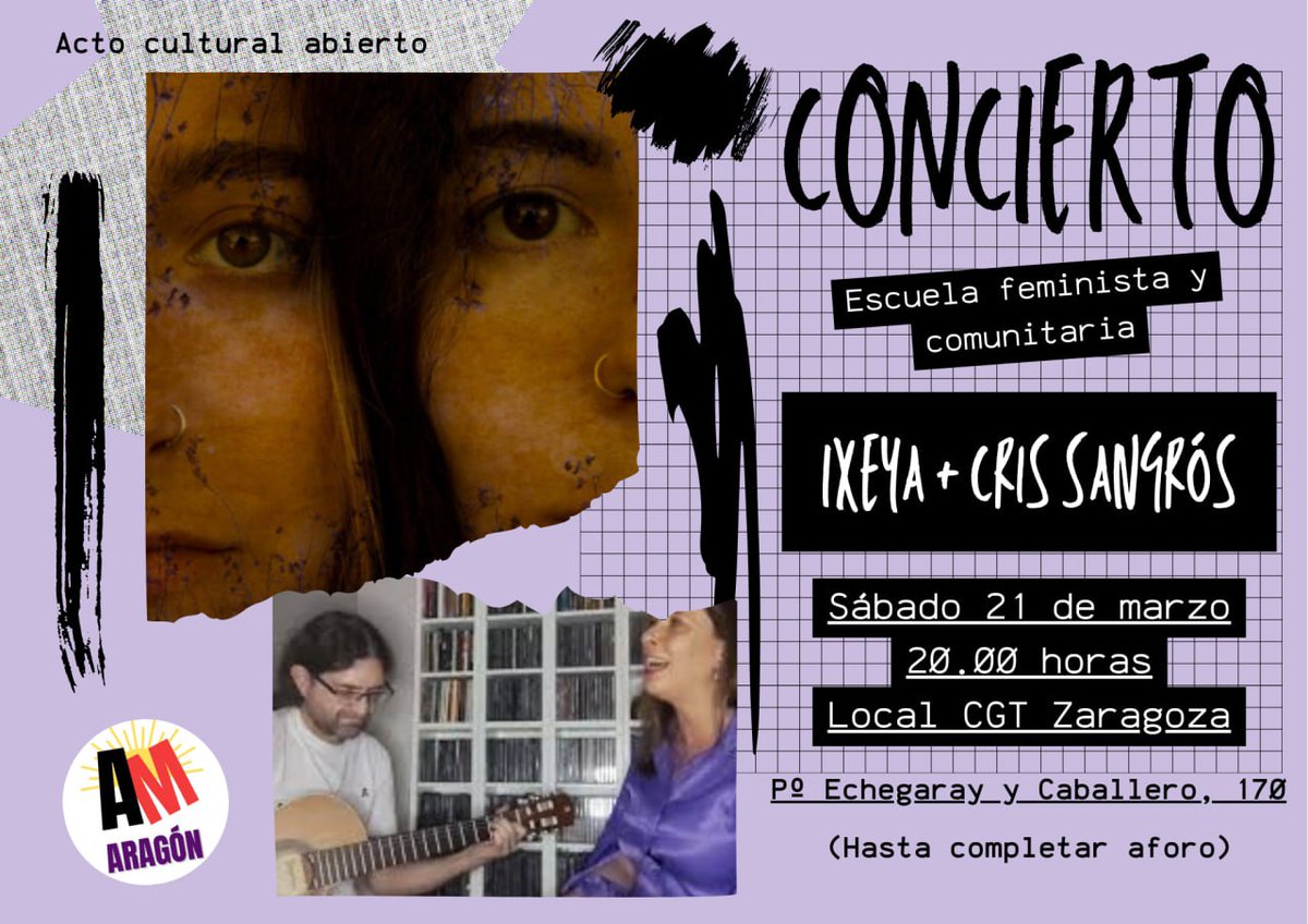 Mañana, al ritmo de Cris Sangrós e Ixeya, terminaremos de sacudirnos el patriarcado de encima con un concierto abierto a las vecinas que quieran acercarse hasta completar aforo.
#Despatriarcaliza
#Enraiza