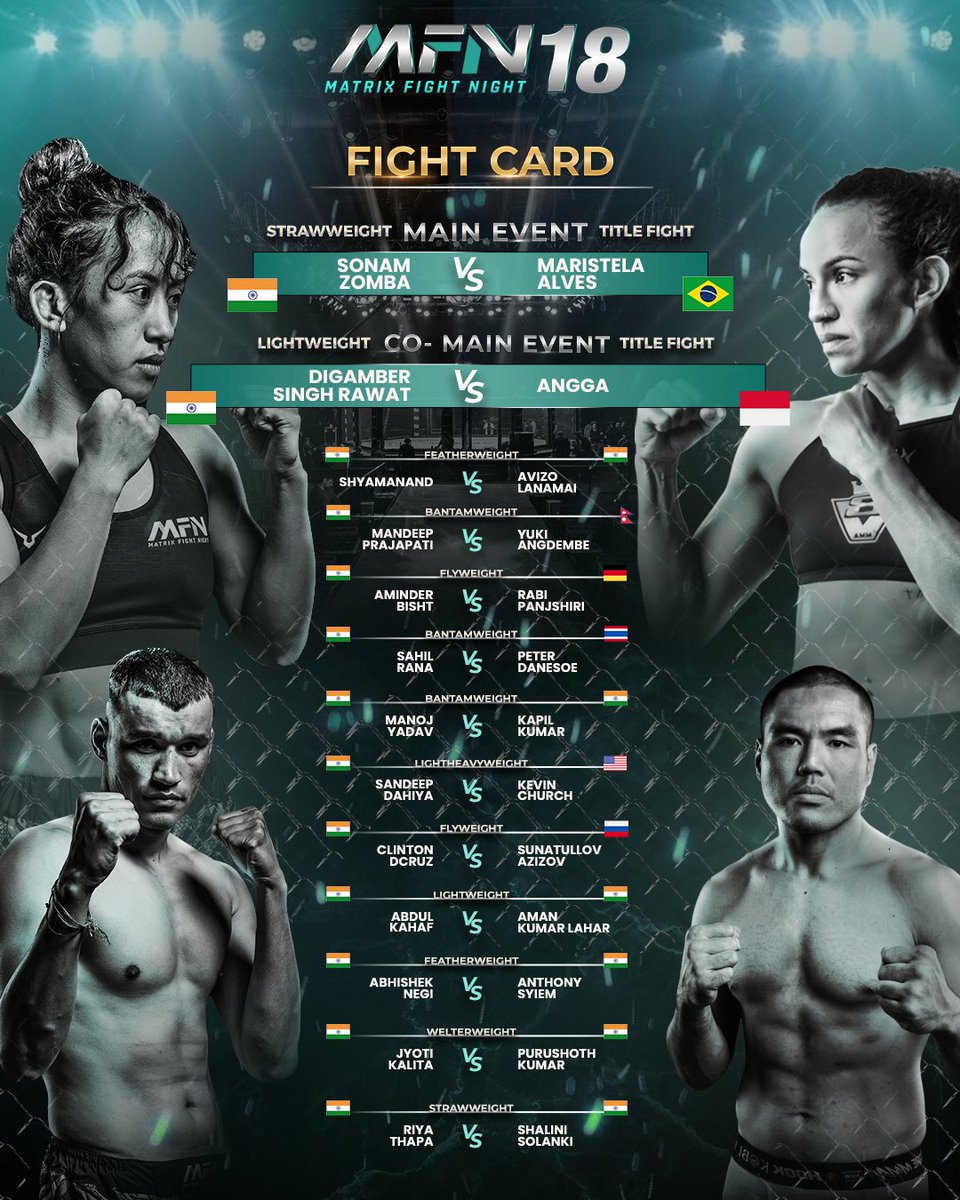 MmaMatrix's tweet image. May 2nd. The cage remembers. 👀🔥
Champions return, rivalries reignite, and Sonam Zomba Bidang defends her throne.
Legacy vs hunger. One night changes everything. 🥊

#FightNight #MMA #TitleDefense #May2