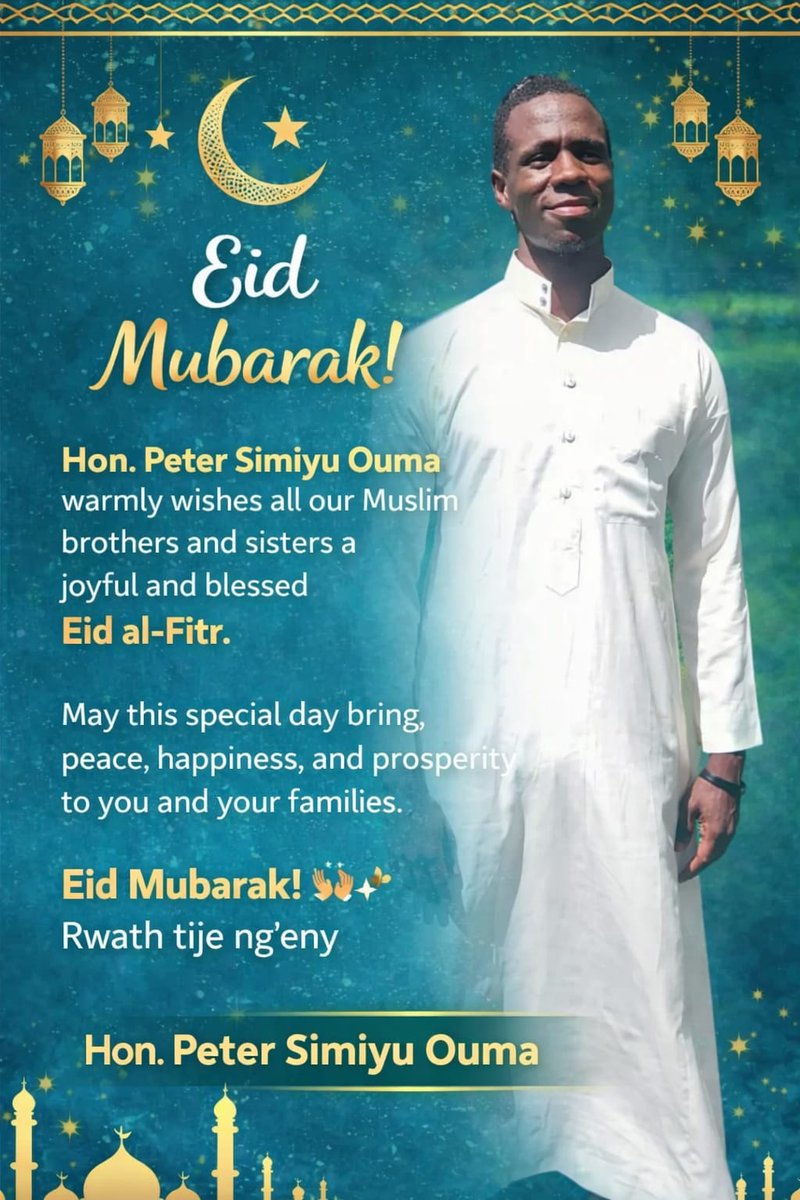 SimiyuPeterOuma's tweet photo. Eid Mubarak to all my Muslim brothers and sisters.
May this blessed day fill your hearts with peace, your homes with joy, and your lives with endless barakah.
May your prayers be accepted and your sacrifices rewarded.
Stay grateful, stay kind, and stay close to faith. 🌙 https://t.co/UGoWtqROeQ