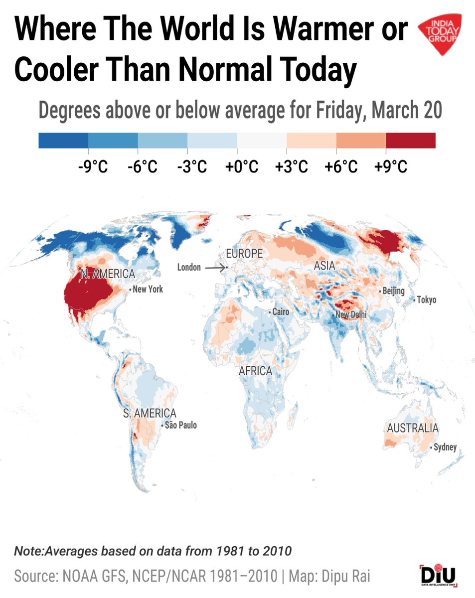 The US West and parts of Russia are far hotter than normal today, while much of India is cooler than average.

By: <a href="/DipuJourno/">Dipu Rai</a> | #DiU