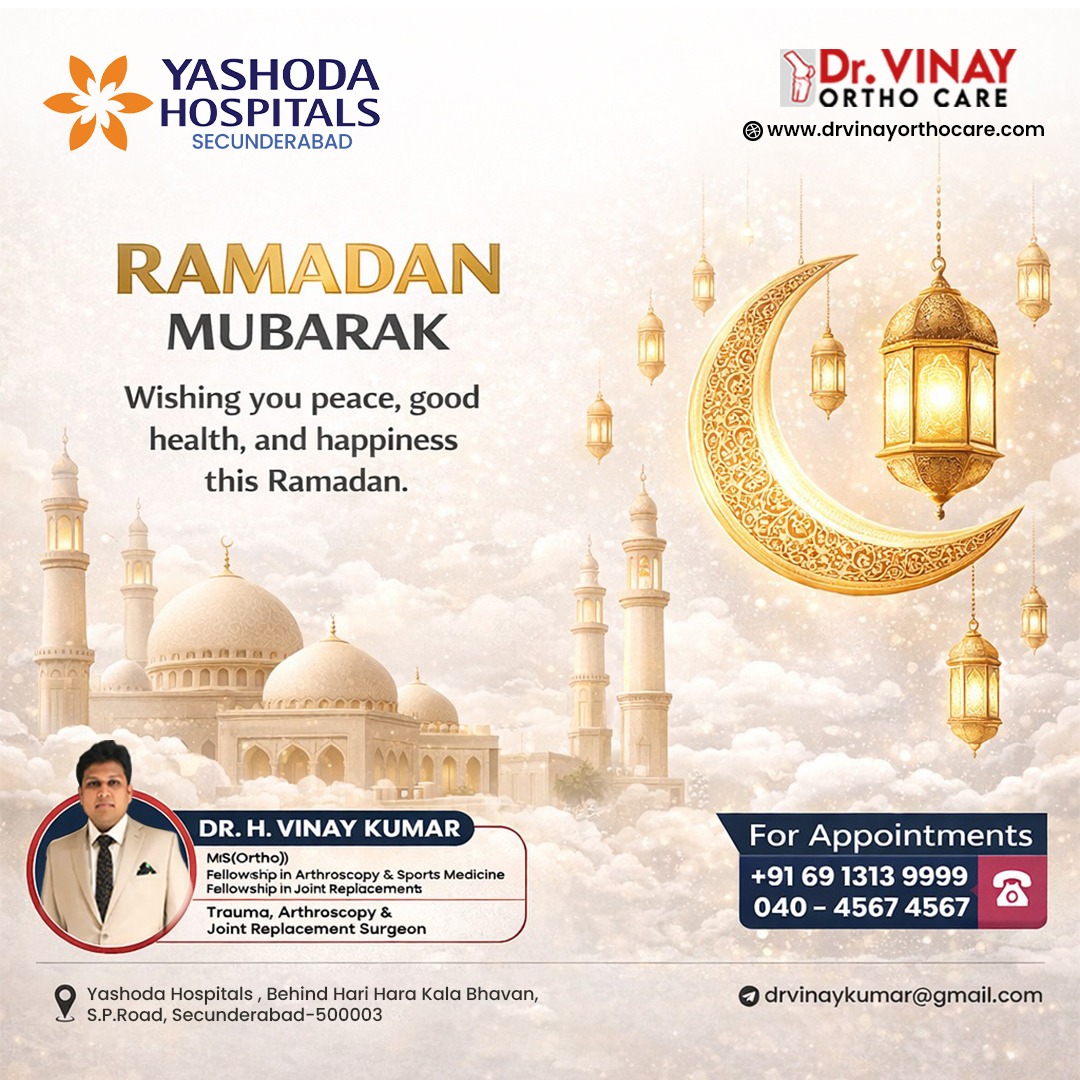 drhvinayortho's tweet image. ✨ Ramadan Mubarak! 🌙
May this holy month of Ramadan bring peace, good health, and endless blessings to you and your loved ones. 

#RamadanMubarak #Ramadan2026 #BlessedMonth #HealthAndWellness #StayHealthy #OrthoCare #DrVinayOrtho #YashodaHospitals #Secunderabad