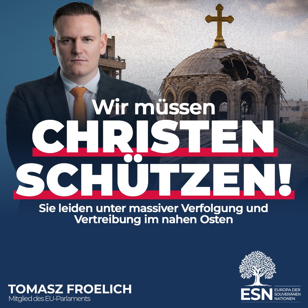 +++ <a href="/TomaszFroelich/">Tomasz Froelich</a>: Christen im Nahen Osten schützen! +++

Im Zuge der jüngsten geopolitischen Entwicklungen sind Christen im Nahen Osten zunehmend massiver Verfolgung ausgesetzt. Tomasz Froelich, Mitglied im Unterausschuss für Menschenrechte und AfD-Europapolitiker, erklärt