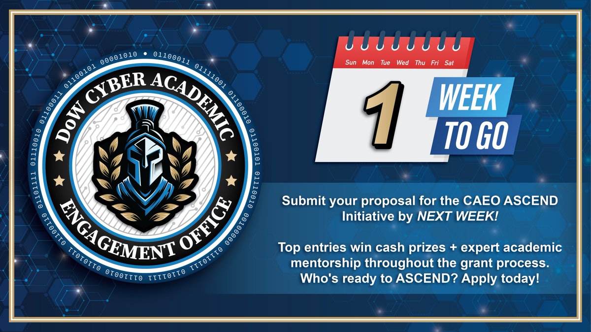 Proposals for the CAEO’s Aligned Skills Curriculum and Experiential Network Design Framework (ASCEND) Initiative are due in ONE WEEK!

Winners receive a cash prize and mentorship from leading academics through the grant lifecycle.
See image for details.

Submission Guidelines: https://t.co/bXdqVvYOHJ