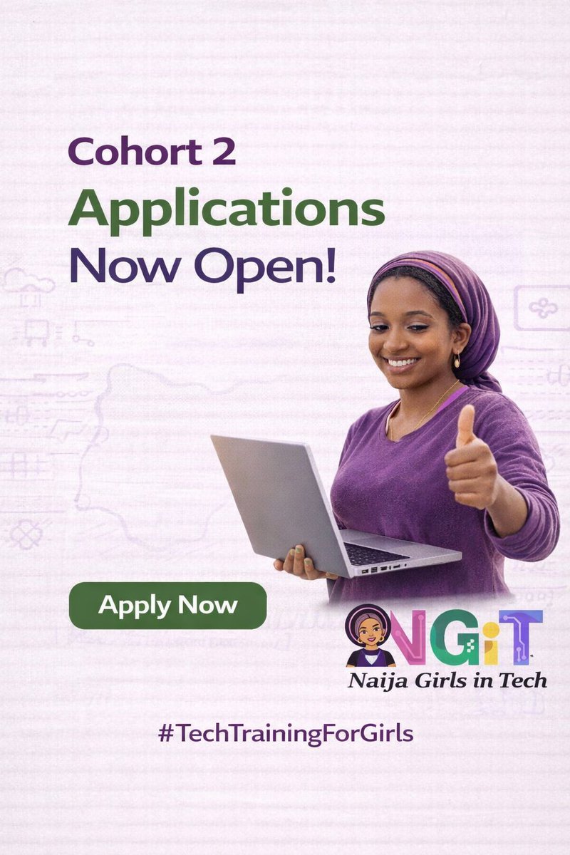 9jaGirlsinTech's tweet photo. 🚀 Applications are OPEN!

NGiT Cohort 2 is here and this is your chance to start a career in tech.

Learn in-demand skills. Build real projects. Join a powerful community.

📌 https://t.co/IHjLlv4sp1

#NGiT #TechOpportunity https://t.co/8YkOtnRiEV