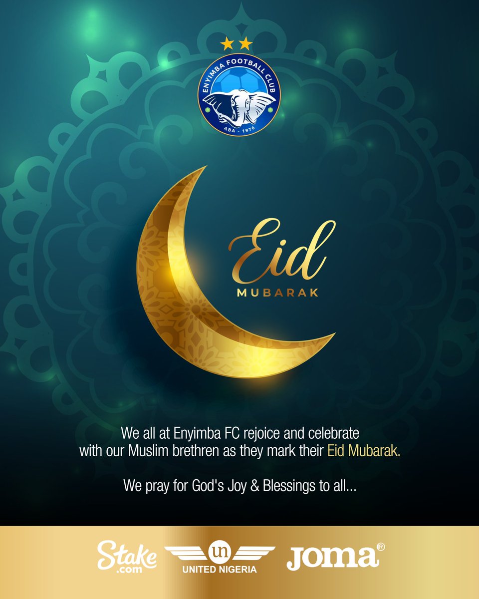 EnyimbaFC's tweet photo. From all of us at Enyimba FC, Eid Mubarak! 🌙🔵. 

Thank you for your unwavering support.

Celebrating unity, passion, and victory this Eid. 

#EidMubarak https://t.co/165f4Jc4kP