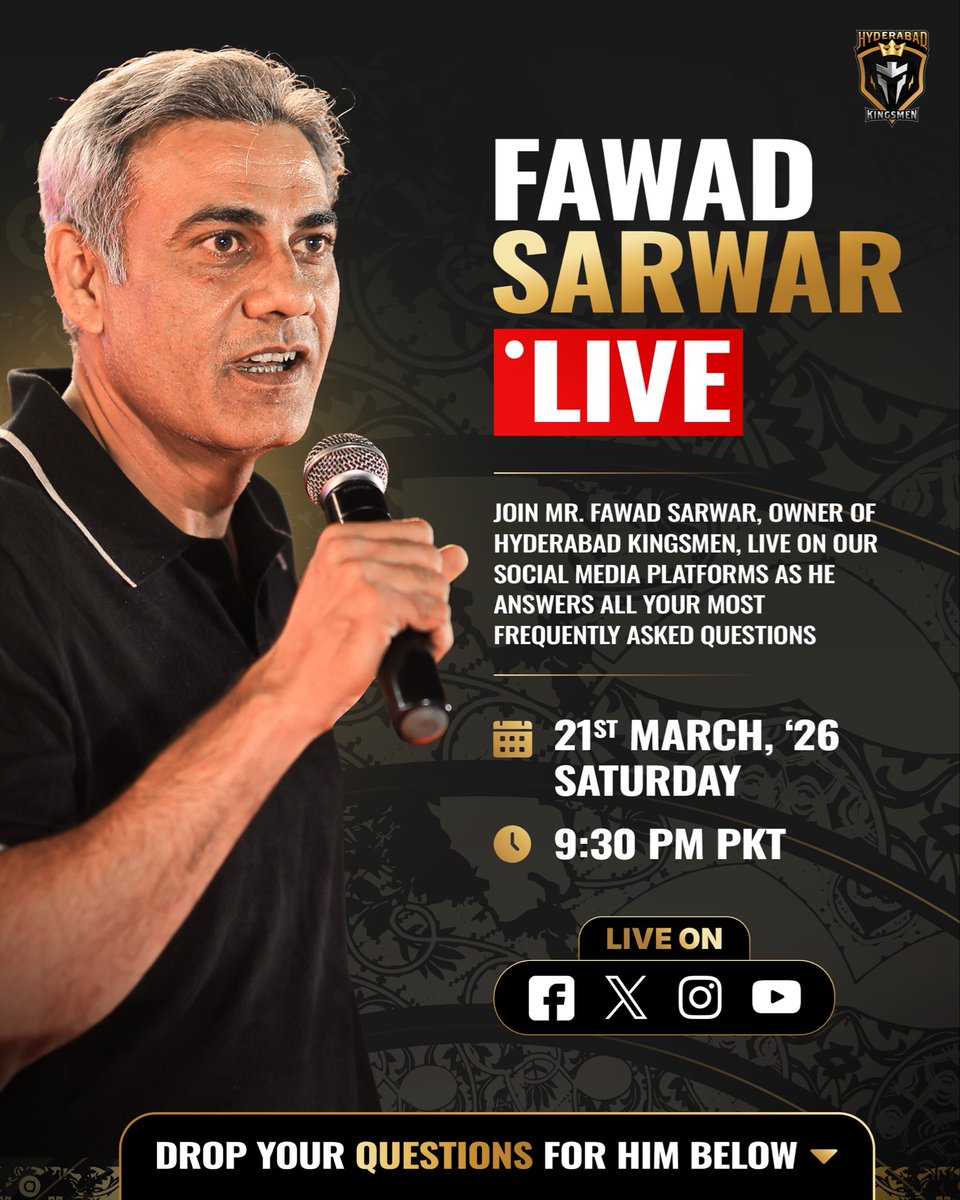 𝐋𝐢𝐯𝐞 𝐐&amp;𝐀 𝐰𝐢𝐭𝐡 𝐅𝐚𝐰𝐚𝐝 𝐒𝐚𝐫𝐰𝐚𝐫 🔴

Got questions about his vision, plans, or the squad? 

Leave them below and tune in 𝘁𝗼𝗺𝗼𝗿𝗿𝗼𝘄 𝗮𝘁 𝟵:𝟯𝟬 𝗣𝗠 as he answers all your most-asked questions, live. ⤵️