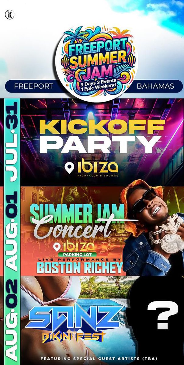 sanzpoolparty's tweet image. 🔥 SATURDAY AUGUST 1
🎤 Boston Richey LIVE
📍 Ibiza Parking Lot

👙 SUNDAY AUGUST 2
🌊 SANZ BIKINI FEST
🎶 Special Guest Artist DROPPING SOON… 👀🔥

#SummerJamWeekend #StayTuned