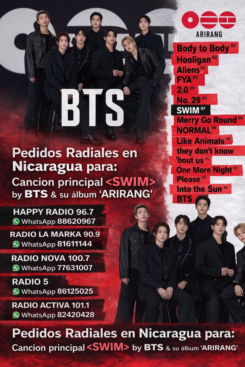 btsradionic's tweet photo. [📻Radio]🇳🇮
El momento llegó.
Unámonos para hacer sonar a BTS en las diferentes  radios del país 💜
Demostremos nuestro apoyo solicitando la canción principal “SWIM” del nuevo álbum ARIRANG.

Cada mensaje cuenta, cada pedido suma... 

+info⬇️
#BTS_ARIRANG #BTS_SWİM https://t.co/2aDsc2JkjE