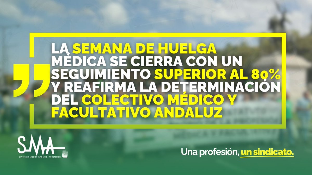 smandaluz's tweet photo. 🟢 La semana de huelga médica se cierra con un seguimiento superior al 80% y reafirma la determinación del colectivo médico y facultativo andaluz.

Más información en ➡️ https://t.co/jWiWOq5MvS https://t.co/T6Q6vAts95