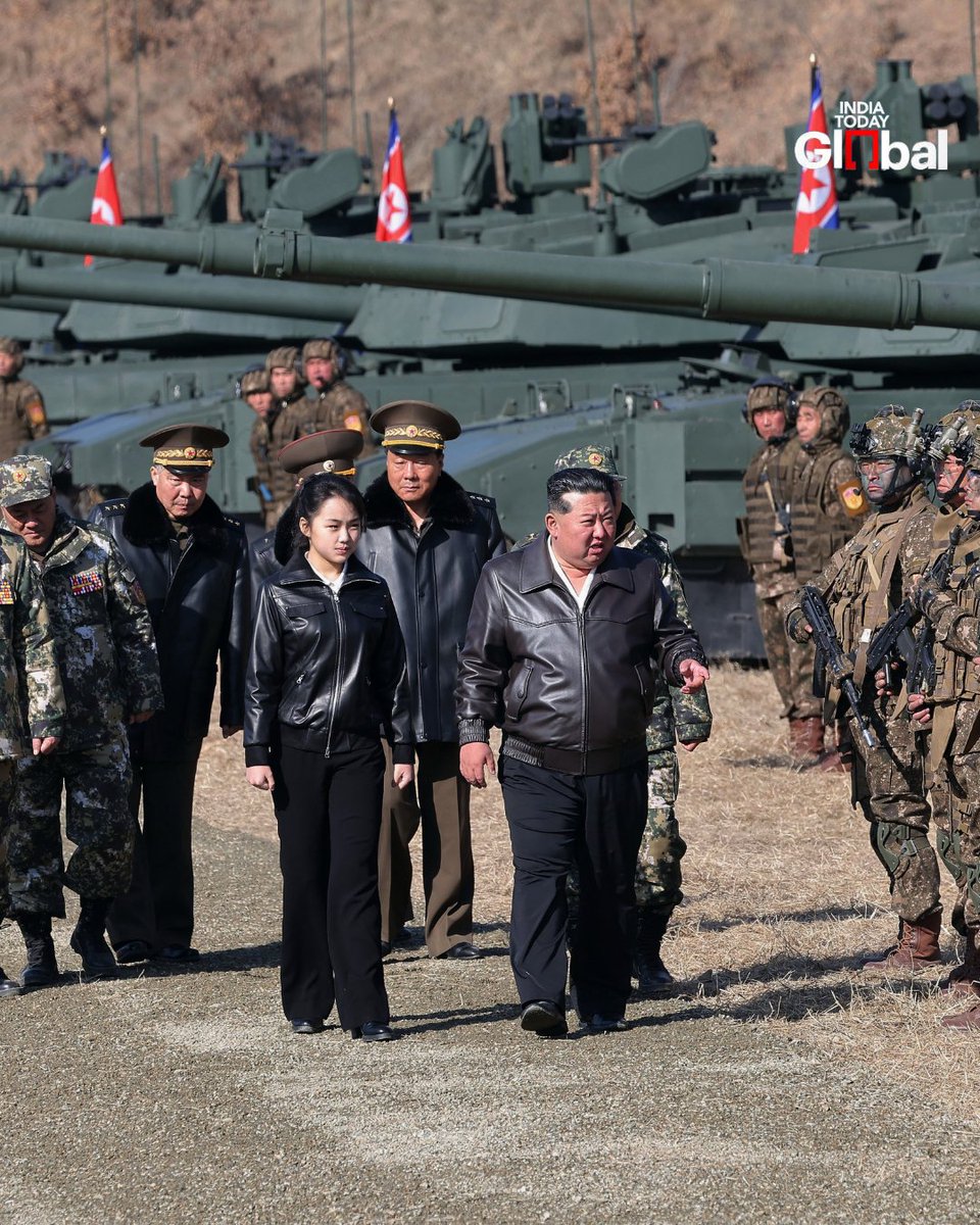 ITGGlobal's tweet photo. #InPhoto: North Korea Supreme Leader Kim Jong Un’s teenage daughter was seen driving an army tank, fuelling speculation she is being groomed as a successor.
#KimJongUn #NorthKorea #JuAe #Succession #IndiaTodayGlobal https://t.co/5y0zJMUDD4