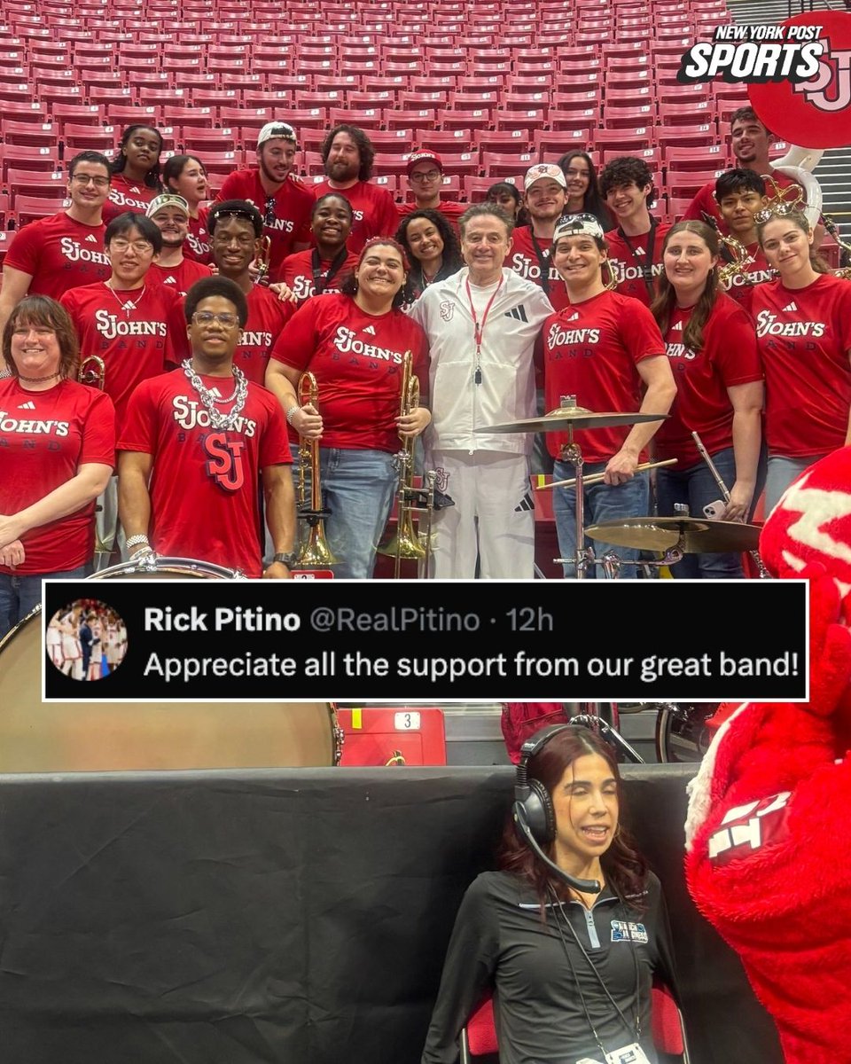 Rick Pitino showed some love to the St. John's student band 🎷🏀

They face #12 Northern Iowa tonight at 7:10 p.m.