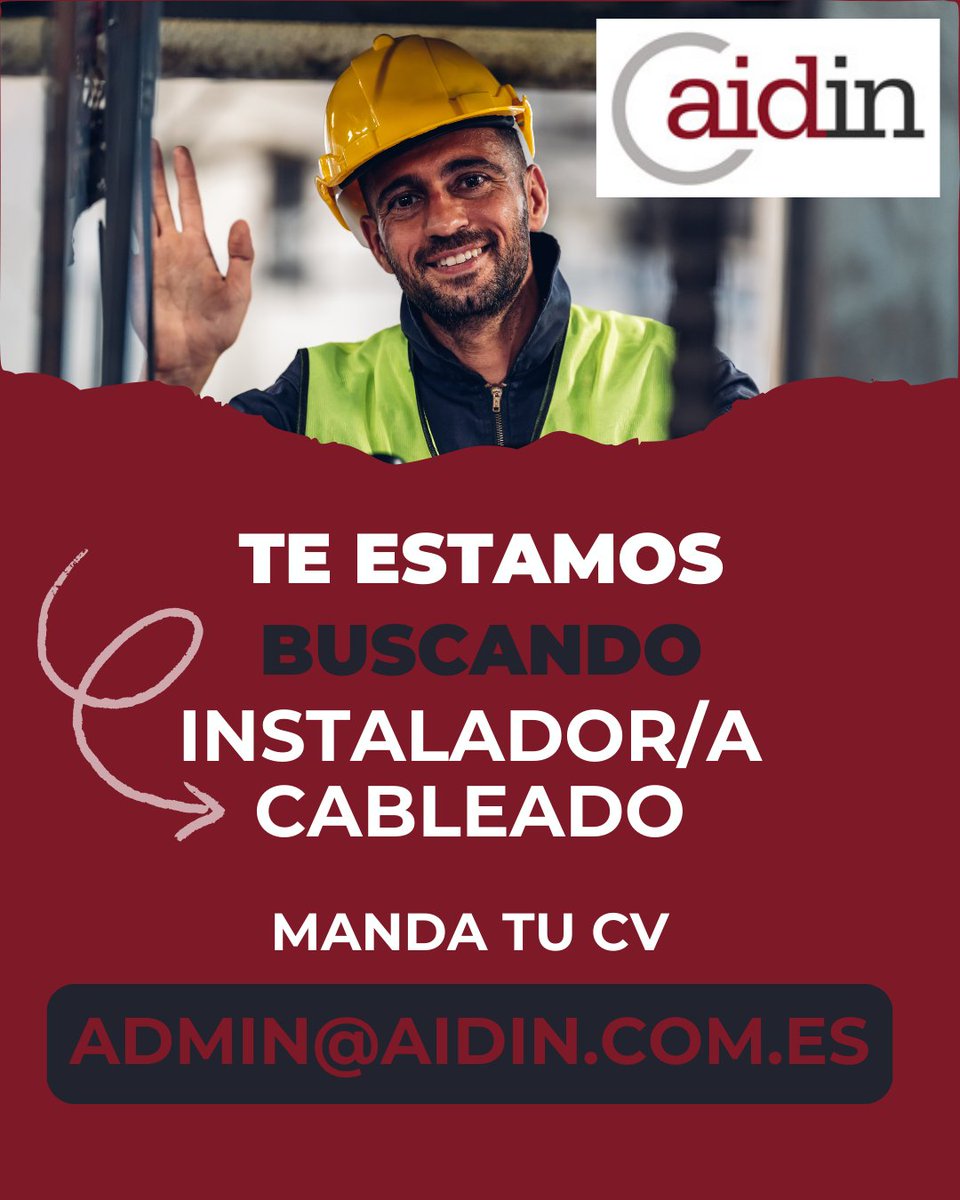 AIDINsl's tweet photo. Oferta de feina: Persona amb experiència com a instal·lador/a de cablejat de dades.
Envia'ns el teu CV a admin@aidin.com.es
#aidin #trabajo #ofertatrabajo #feina #construccion #empleo #ingenieria #electricidad #servicio #data #cable #electricista #fibraoptica #telecomunicaciones https://t.co/tS7hyZ8g7O
