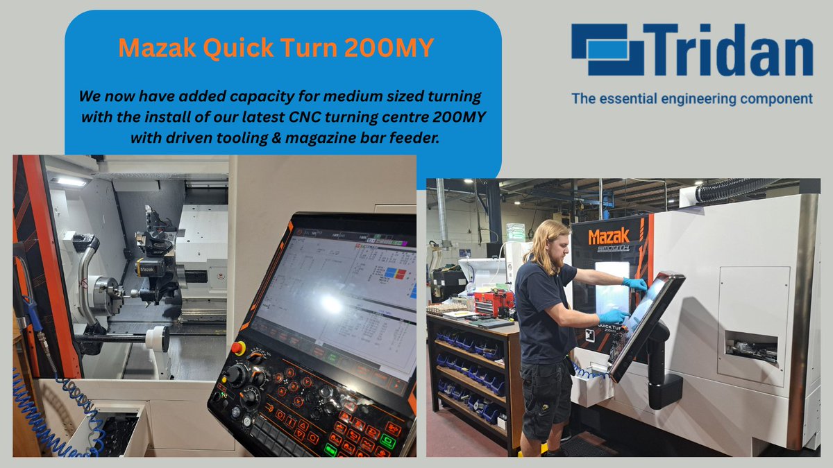 TridanEngLtd's tweet image. Added Capacity at Tridan for 2026

Following continued investment in 2025, Tridan has further strengthened its machining capability with the addition of another machine tool to enhance machine shop.
 
#ManufacturingUK #EngineeringUK #UKmfg #CNCMachining #aerospace #mazak
