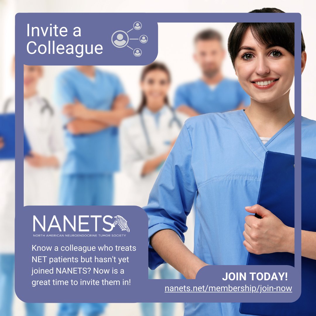 NANETS1's tweet image. Does a colleague treat NET patients but isn't yet a NANETS member? Now's the time to invite them in! → nanets.net/membership/joi… 

#JoinNow #ReferAFriend #NANETS