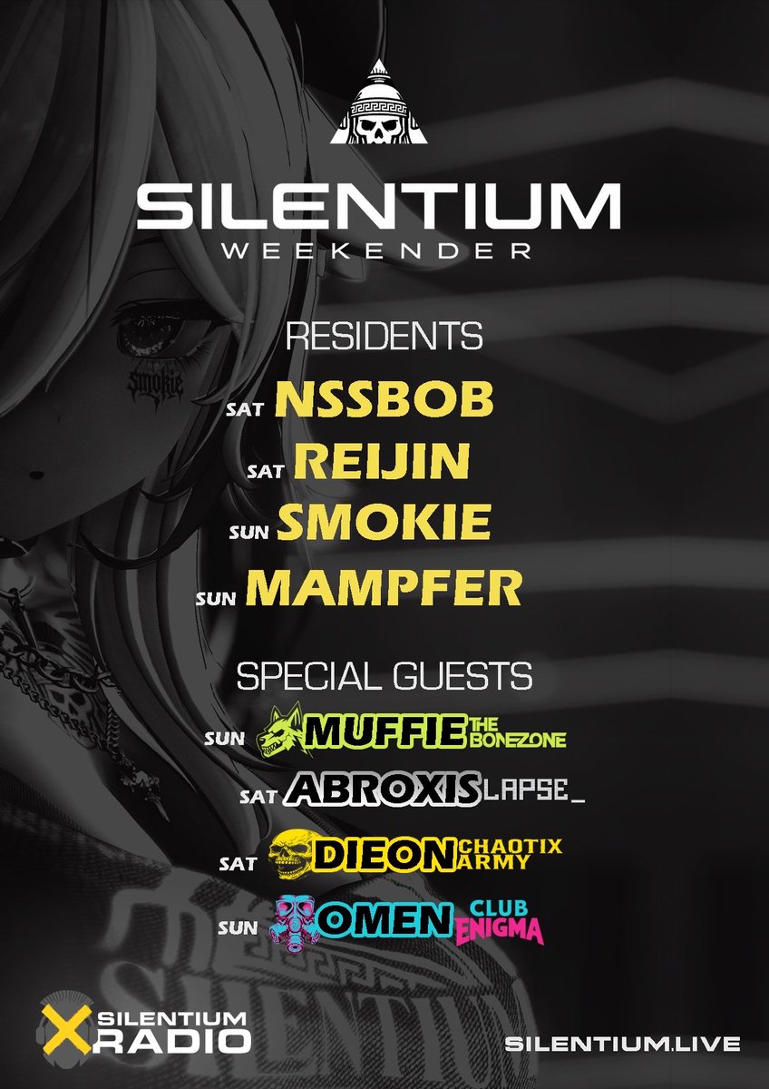 silentsmokie's tweet photo. SAT
https://t.co/08bTGKHtoM
SUN
https://t.co/WE4HR3rA3D
Open Genre
@nssBoB
#djreijin
@silentsmokie
#djmampfer
#itzfknmuffie
#abroxis
#dieonvr
#enigmatic (Omen)
#vrchat #metaverse
#vrdj #vrsl #metaquest
#rave https://t.co/5yEbtnWhyE