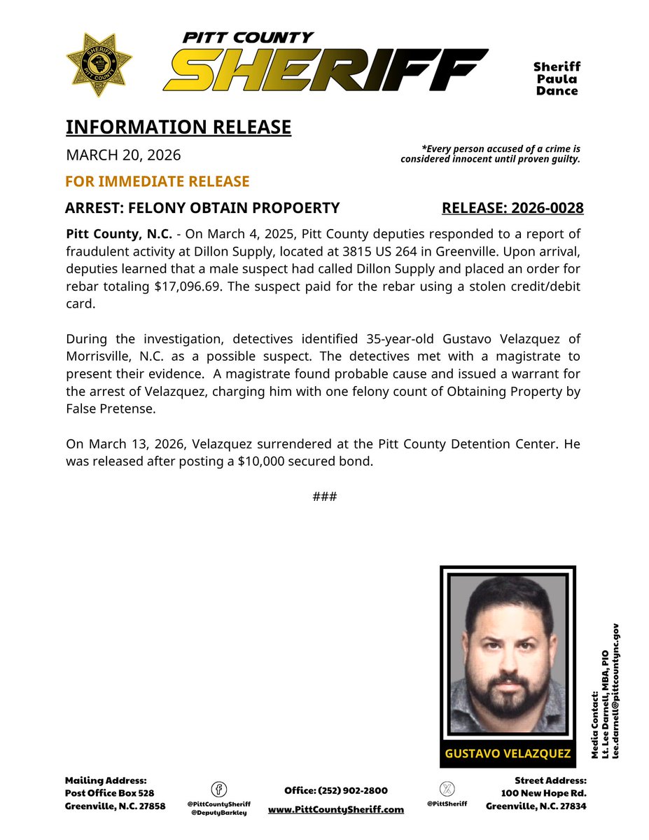 Pitt County Sheriff's Office, N.C. tweet media