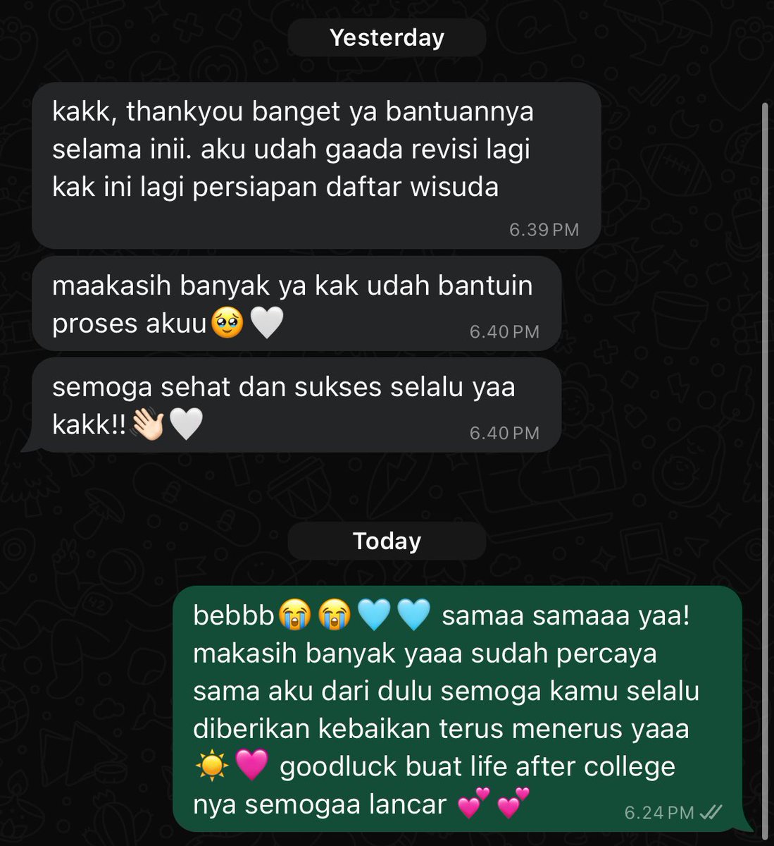 yayy terimakasih temen2 yg udah selalu percaya sama apgu buat ngatasin skripsi dan tesis nya 🤍✌️ apgu selalu usahain yg terbaik yahh.. yuk yg mauu juga cepet wisuda bisa kontak apgu yaaa gaes #zonauangㅤ