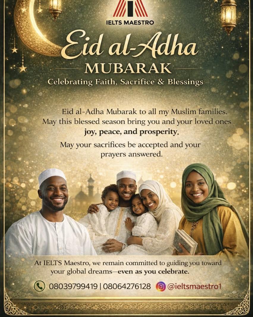 ieltsmaestro1's tweet photo. 🌙✨ Eid al-Adha Mubarak! May this season of sacrifice bring you overflowing blessings, success, and happiness 🤍 🙏 Drop an “Ameen” in the comments if you believe this 🙌 💬 Tag someone you’re celebrating Eid with ❤️ #EidMubarak #Blessings https://t.co/esWxppWwhf