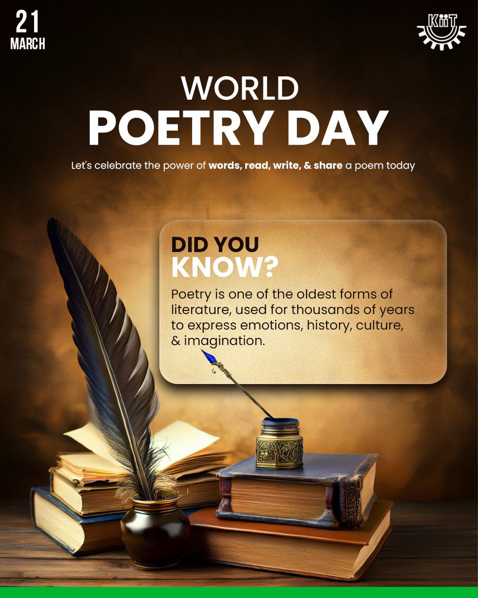 KIITUniversity's tweet photo. Stories, culture, and emotions find voice through poetry at KIIT.
This World Poetry Day, let's discover the beauty of words. https://t.co/jpZM2vvc1f