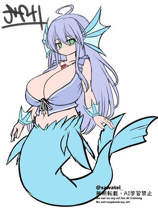 もんくえ、ジェネラルマーメイドちゃんのラフのつもりだけど色味がよく分からないな