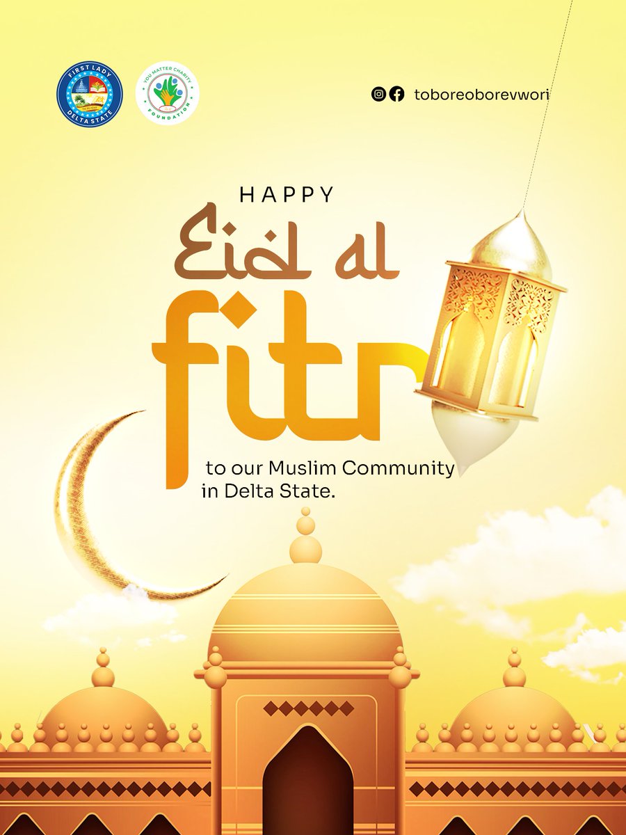 TOborevwori's tweet photo. On this occasion of Eid al‑Fitr, I extend heartfelt greetings to all our Muslim brothers and sisters across Delta State and beyond. May this celebration bring peace, joy, and renewed strength to your families and our dear state. Eid Mubarak!

— DTO https://t.co/Jihun19DDz