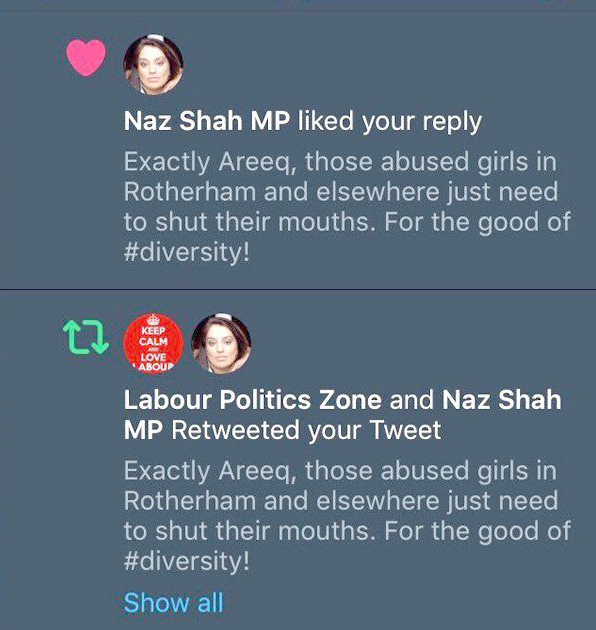 Naz Shah knows the rape gangs are real, but she chose to cover them up.

She knows exactly how Pakistani culture treats women.

Mohammed Azam is a Pakistani man in Bradford, he sexually abused Naz’s mother, who went to prison for killing him to escape the abuse.

As a child, Naz